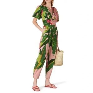 Farm Rio Tropicalistic open back linen blend jumpsuit Small